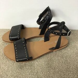 ASOS Studded Faux Leather Flat Sandal, Black Size US 4